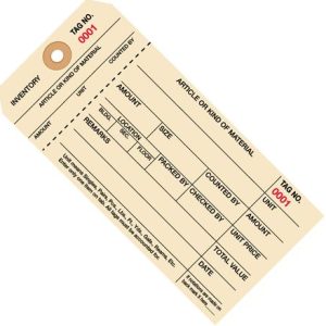 Stub Style 1 Part Carbonless Inventory Tags
