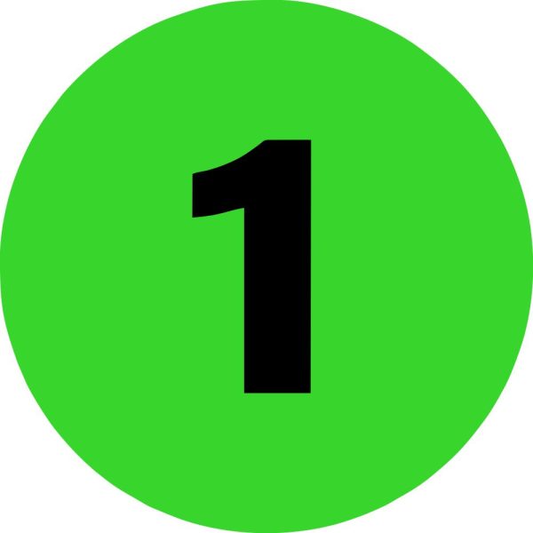 2" Inventory Numbered Circles #1 Fluorescent Green