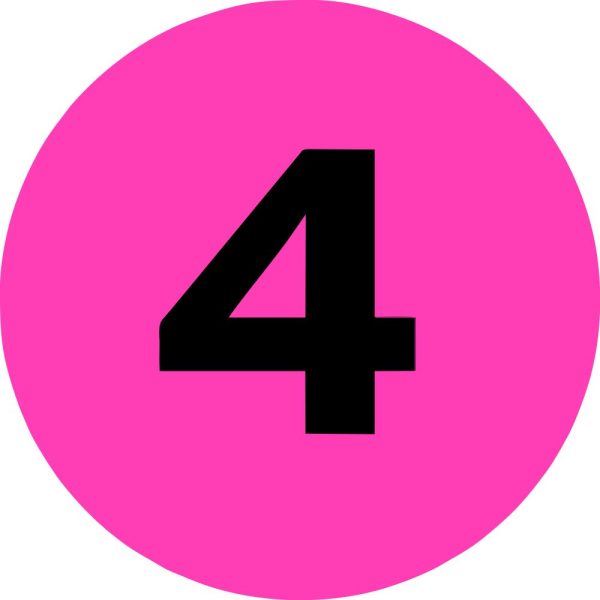 2" Inventory Numbered Circles #4 Fluorescent Pink
