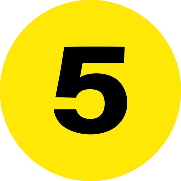 2" Inventory Numbered Circles #5 Fluorescent Yellow