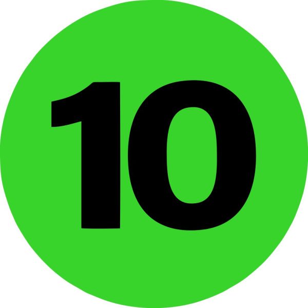 2" Inventory Numbered Circles #10 Fluorescent Green